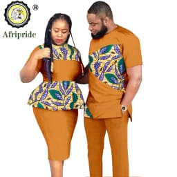 African Couples Clothing Outfits Men and Women Wear Wedding Party Ankara Wax Print Fashion AFRIPRIDE S20C010