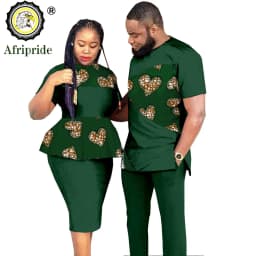 African Couples Clothing Outfits Men and Women Wear Wedding Party Ankara Wax Print Fashion AFRIPRIDE S20C010