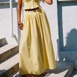 YENKYE 2025 Women Yellow White Cotton Big Swing Long Skirt Vintage High Waist Side Zipper A-line Summer Skirts Holiday