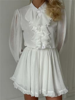 Tossy White Elegant Ruffled Mini Dress For Women Patchwork High Waist Long Sleeve See-Through Party Dress Female Spring Dress