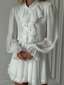 Tossy White Elegant Ruffled Mini Dress For Women Patchwork High Waist Long Sleeve See-Through Party Dress Female Spring Dress