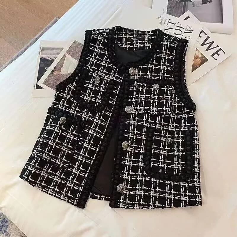 Women's Woven Vest Lattice Waistcoat Autumn