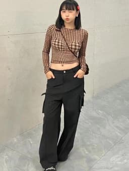 Fashion Women's Pullover T-shirts Brown Plaid Top Slim Fitting and Slimming Round Neck Long Sleeved Tshirts Top Base