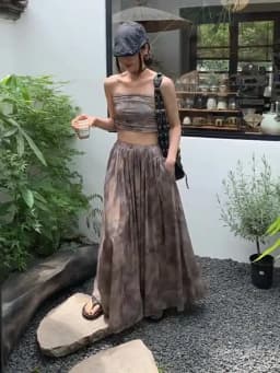 High Street Sexy New Summer Women Designer Vintage Printed Strapless Tube Top High Waist Long Skirt Female Two Piece Set