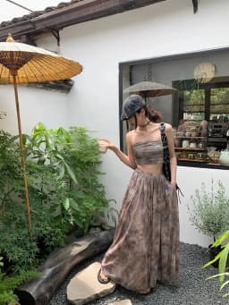 High Street Sexy New Summer Women Designer Vintage Printed Strapless Tube Top High Waist Long Skirt Female Two Piece Set