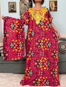 Abayas For Women 2025 New Print Floral Polyester New Kanga Clothing Loose Femme Robe African Ngeria Dresses With Hijabs Scarf