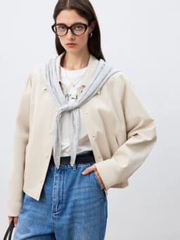 ZIQIAO Petite Size Jacket Short Jacket for Women 2025 Spring New Item Navy Blue Versatile Top Casual Loose Jacket 25ZQ91108