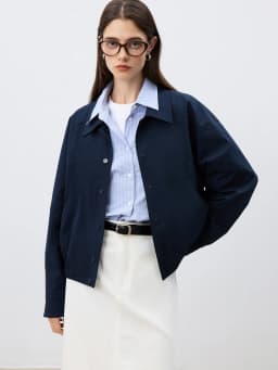 ZIQIAO Petite Size Jacket Short Jacket for Women 2025 Spring New Item Navy Blue Versatile Top Casual Loose Jacket 25ZQ91108