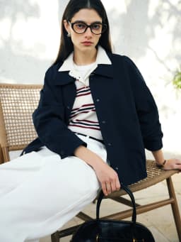 ZIQIAO Petite Size Jacket Short Jacket for Women 2025 Spring New Item Navy Blue Versatile Top Casual Loose Jacket 25ZQ91108