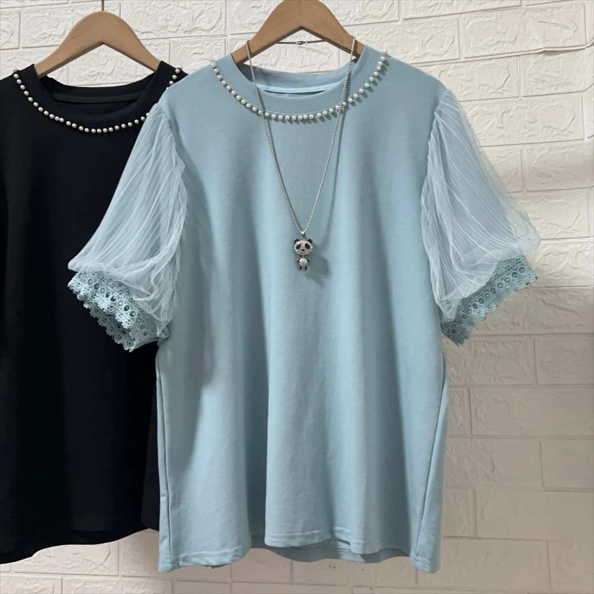 pearl collar women tees short sleeve bead work neck tops