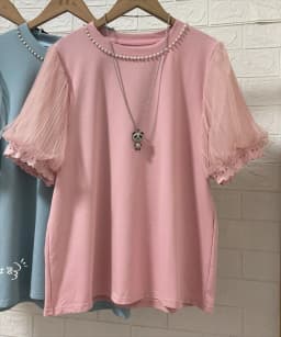pearl collar women tees short sleeve bead work neck tops