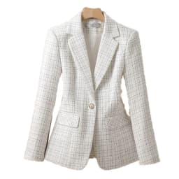 Fashionable White Checkered Suit Jacket For Women 2026 Spring Autumn  Small Fragrant New Design Elegant Suit Coat Female Blazer