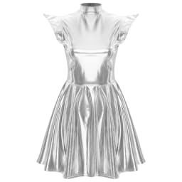 Womens Cocktail Dress Shiny Metallic Dress Alien Space Cap Sleeve High Waist A-line Dress for Halloween Party High Street Dress