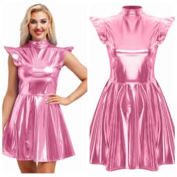Womens Cocktail Dress Shiny Metallic Dress Alien Space Cap Sleeve High Waist A-line Dress for Halloween Party High Street Dress