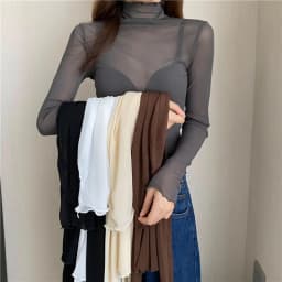 Women Lace Bottomed Blouse T-shirt Long Sleeve Transparent Hollow Mesh High collar fungus Spring T-Shirt For Women Beach Shirts