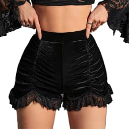 Goth Mall Gothic Velvet Ruched Sexy Shorts Skirts E-girl Grunge High Waist Skinny Bottoms Women Lace Hem Autumn Alt Clothes