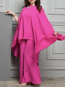 Smooth 2-pieces Chiffon Evening Dress Simple Elegant Kaftan Plus Size Fast Shipping Prom Gown Arabic Women Long Sleeves Party