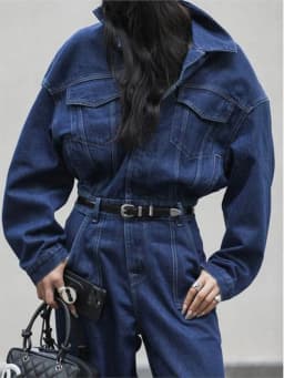 Street Denim Jeans Jumpsuit for Women Long Sleeve Rompers Trousers Safari Style High Quality New Fashion 2025