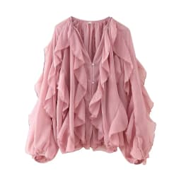 Spring 2025 Women Sex Semi-Sheer Long Sleeve V Neck Ruffle Blouse Shirt Front Button Streetwear Tops