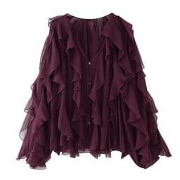 Spring 2025 Women Sex Semi-Sheer Long Sleeve V Neck Ruffle Blouse Shirt Front Button Streetwear Tops