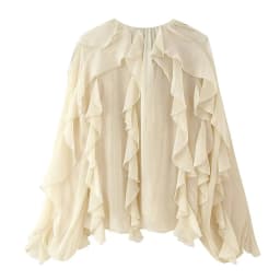 Spring 2025 Women Sex Semi-Sheer Long Sleeve V Neck Ruffle Blouse Shirt Front Button Streetwear Tops