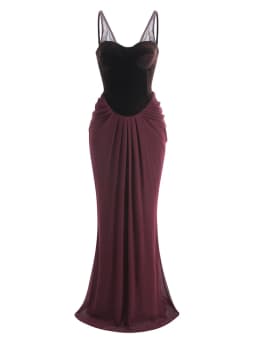 TWOTWINSTYLE Hit Color Spliced Folds Slimming Dresses For Women Square Neck Sleeveless High Waist Temperament Dress Female New