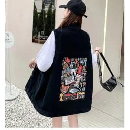 New Denim Vest For Women Jeans Veste Female Casual Sleeveless Jacket Korean Loose Mid-length Printed Female Waistcoat S-4XL