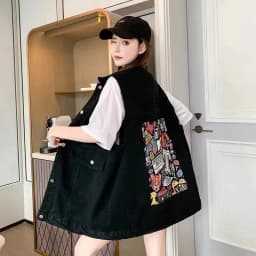 New Denim Vest For Women Jeans Veste Female Casual Sleeveless Jacket Korean Loose Mid-length Printed Female Waistcoat S-4XL