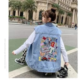 New Denim Vest For Women Jeans Veste Female Casual Sleeveless Jacket Korean Loose Mid-length Printed Female Waistcoat S-4XL