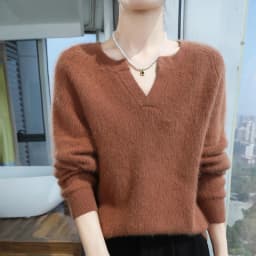 100% Pure Mink Cashmere Sweater Ladies V-Neck Thick Knit Pullover Casual Loose Long-Sleeved Blouse Autumn New Large Size Shirt