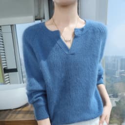 100% Pure Mink Cashmere Sweater Ladies V-Neck Thick Knit Pullover Casual Loose Long-Sleeved Blouse Autumn New Large Size Shirt