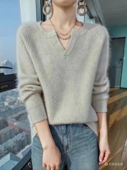 100% Pure Mink Cashmere Sweater Ladies V-Neck Thick Knit Pullover Casual Loose Long-Sleeved Blouse Autumn New Large Size Shirt