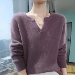 100% Pure Mink Cashmere Sweater Ladies V-Neck Thick Knit Pullover Casual Loose Long-Sleeved Blouse Autumn New Large Size Shirt