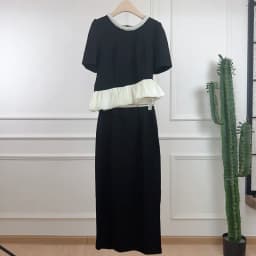 Women Black Small Fragrance Pearl Collar Contrast Coat+ Long Skirt Two-piece Fashion Simple Elegant French Lady Set Summer