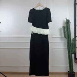 Women Black Small Fragrance Pearl Collar Contrast Coat+ Long Skirt Two-piece Fashion Simple Elegant French Lady Set Summer