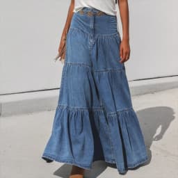 New Womens Denim Long Skirt Stylish Solid High Waist A-Line Jean Skirt For Summer Spring Club Street Style S-XL