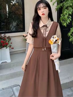 Retro Women Mid Length Version Short Sleeved Dress Summer Female Academic Style Dresses Ladies Korean Fake Two Pieces Vestidos