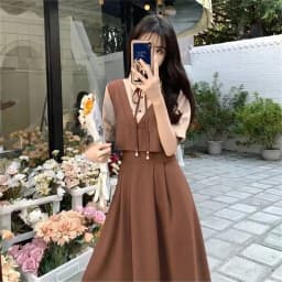 Retro Women Mid Length Version Short Sleeved Dress Summer Female Academic Style Dresses Ladies Korean Fake Two Pieces Vestidos