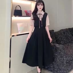 Retro Women Mid Length Version Short Sleeved Dress Summer Female Academic Style Dresses Ladies Korean Fake Two Pieces Vestidos