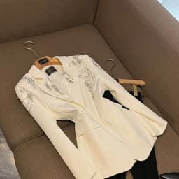 TWOTWINSTYLE Slimming Solid Spliced Diamond Jacket For Women Laple Long Sleeve Temperament Spring Jackets Female New KJA527627