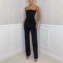 Elegant Straight Glitter Two Piece Ladies Sexy Sleeveless Bodycon Tops&Long Pants Suit Summer 2025 Sequins Club Party Outfit