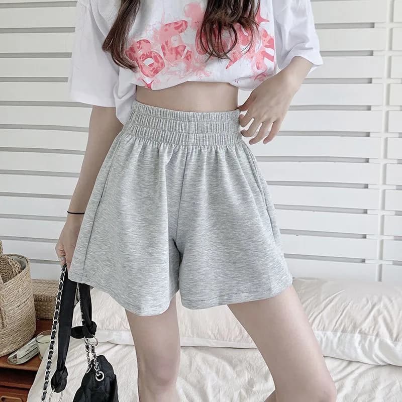 Korean Fashion Wide Leg Shorts Ladies Casual All-Match Elastic Waist Sport Short Pants Woman Solid Color Simple Loose Hot Shorts