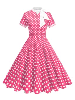 Tonval 1950s Vintage Party Birthday Dress Summer Clothing for Women Bow Neck Polka Dot Print Midi Swing Dresses