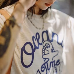 Maden Unisex Summer Vintage Embroidered Short Sleeves T-Shirt Beige Slub Cotton Crew Neck Tee Heavyweight Loose Breathable Tops