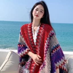 Ethnic Style Cape Oversized Sweater Jacket Women Fashion New Loose Patchwork Warm Long Scarf Knitted Cardigan Woman
