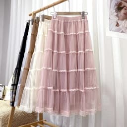 Lace Patchwork Pleated Midi Long Skirt Women 2026 Spring Summer Elegant High Waist Casual Skirts