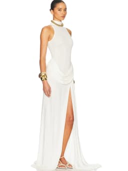 JULISSA MO Sexy High Slit Turtleneck Women Maxi Dress White Sleeveless High Waist Dress Femme Summer Slim Elegant Party Clubwear