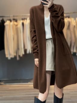 Women's 100% Merino Wool Coat Cardigan Long Sleeve Sweater Autumn Winter Solid Color Loose Warm Knitwear Fashion Female Long Coa