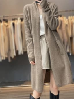 Women's 100% Merino Wool Coat Cardigan Long Sleeve Sweater Autumn Winter Solid Color Loose Warm Knitwear Fashion Female Long Coa