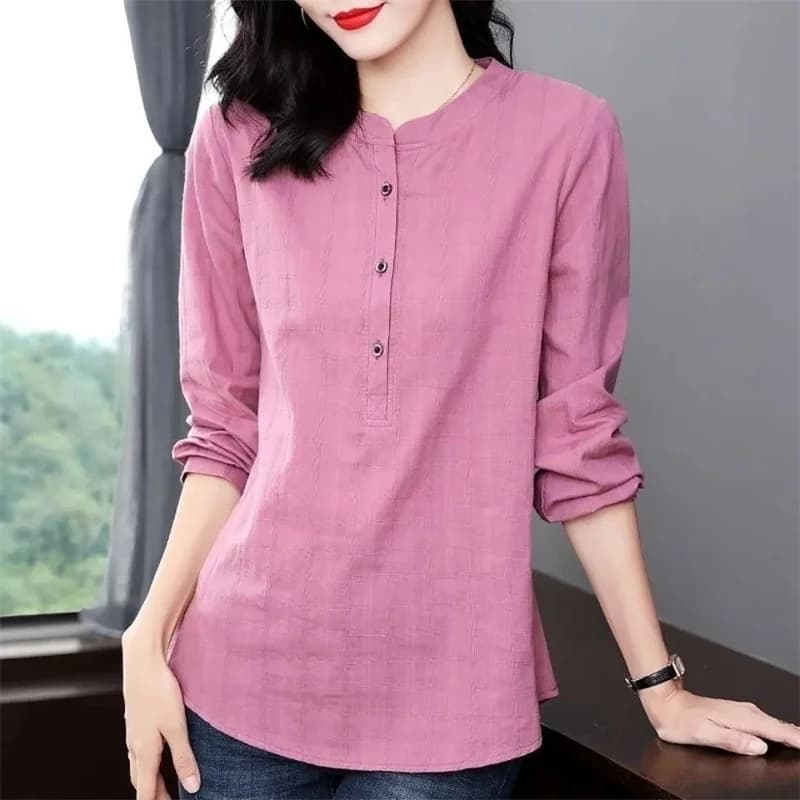 Large Size Mid Length Women Thin O-Neck Cotton Shirt Tops Coat 2025 Spring Autumn Female Long Sleeve Cardigan Blouse Jacket 5XL
